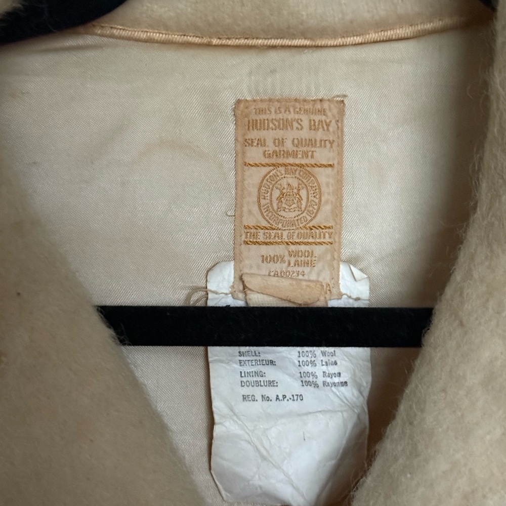 VTG Hudson Bay Cream Wool Pea Coat with Multicolor Stripes - Picture 6 of 8